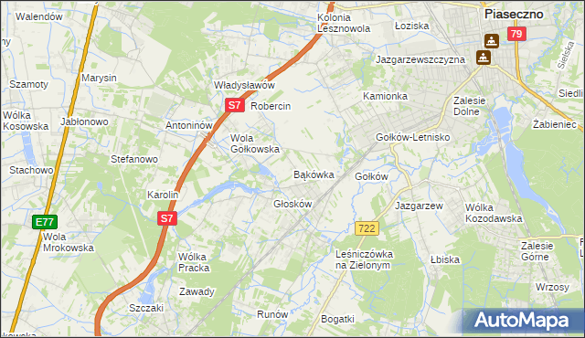mapa Bąkówka gmina Piaseczno, Bąkówka gmina Piaseczno na mapie Targeo