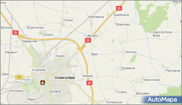 mapa Balin gmina Inowrocław, Balin gmina Inowrocław na mapie Targeo