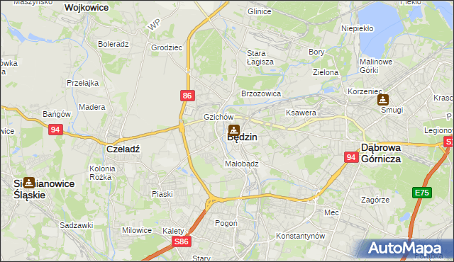 mapa Będzin, Będzin na mapie Targeo