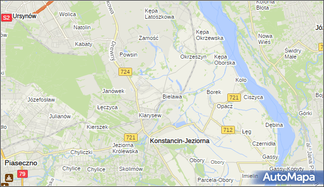 mapa Bielawa gmina Konstancin-Jeziorna, Bielawa gmina Konstancin-Jeziorna na mapie Targeo