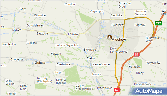 mapa Biskupice gmina Miechów, Biskupice gmina Miechów na mapie Targeo