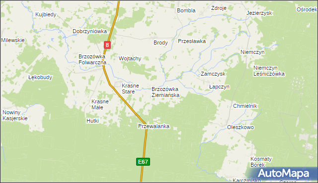 mapa Brzozówka Koronna, Brzozówka Koronna na mapie Targeo