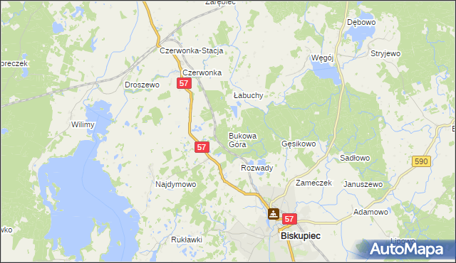 mapa Bukowa Góra gmina Biskupiec, Bukowa Góra gmina Biskupiec na mapie Targeo