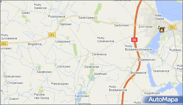 mapa Cerekwica gmina Żnin, Cerekwica gmina Żnin na mapie Targeo