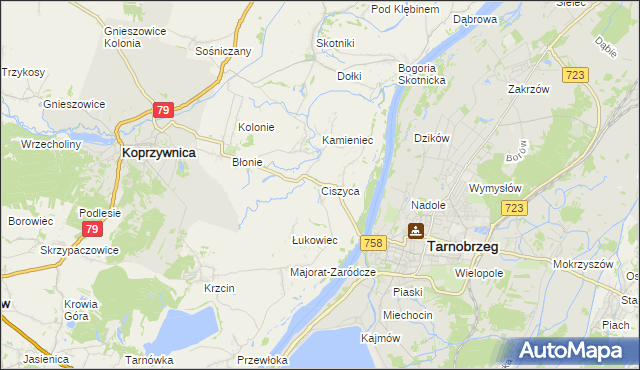 mapa Ciszyca gmina Koprzywnica, Ciszyca gmina Koprzywnica na mapie Targeo