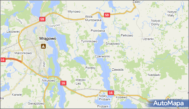 mapa Czerwonki gmina Mrągowo, Czerwonki gmina Mrągowo na mapie Targeo