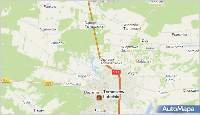 mapa Dąbrowa Tomaszowska, Dąbrowa Tomaszowska na mapie Targeo