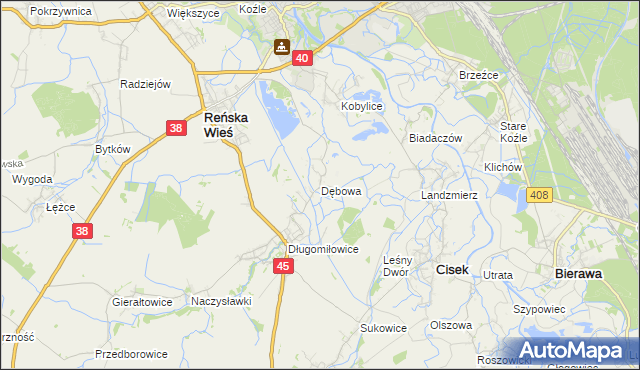 mapa Dębowa gmina Reńska Wieś, Dębowa gmina Reńska Wieś na mapie Targeo