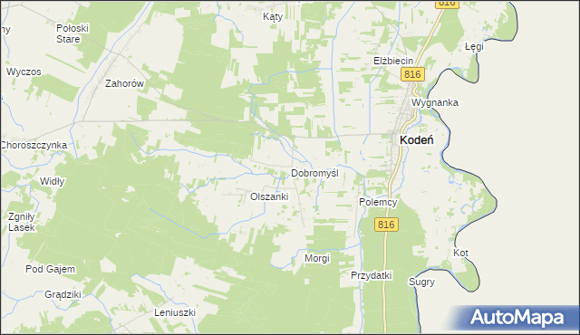 mapa Dobromyśl gmina Kodeń, Dobromyśl gmina Kodeń na mapie Targeo