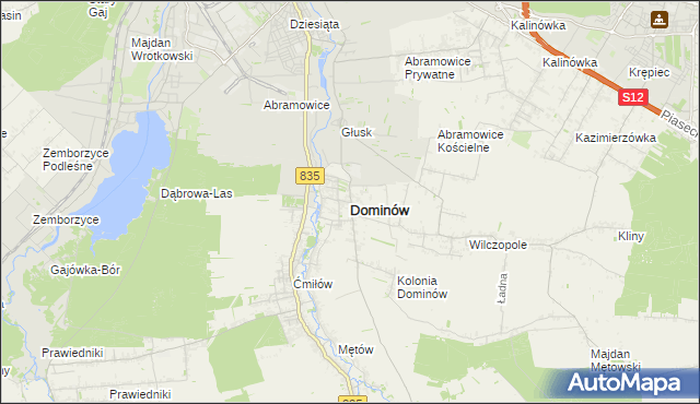 mapa Dominów gmina Głusk, Dominów gmina Głusk na mapie Targeo