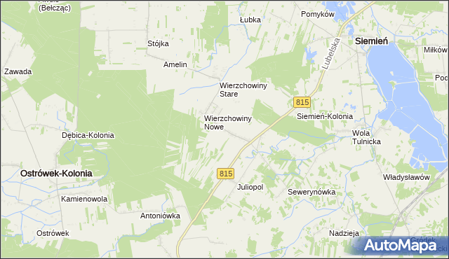 mapa Działyń gmina Siemień, Działyń gmina Siemień na mapie Targeo