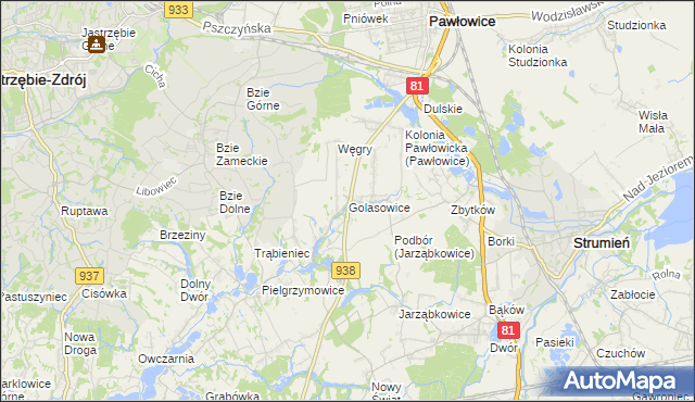 mapa Golasowice, Golasowice na mapie Targeo