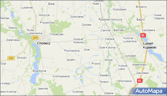mapa Gole gmina Lubień Kujawski, Gole gmina Lubień Kujawski na mapie Targeo