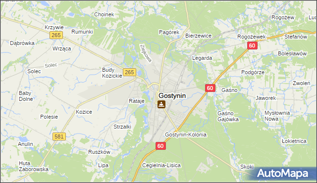mapa Gostynin, Gostynin na mapie Targeo