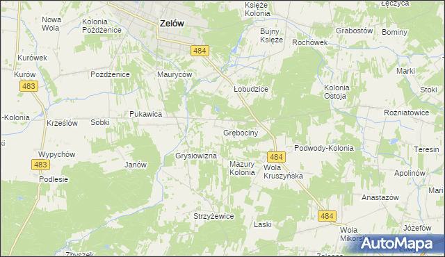 mapa Grębociny, Grębociny na mapie Targeo