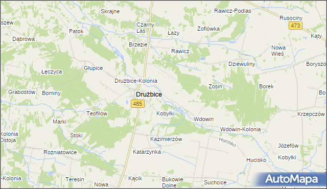 mapa Gręboszów gmina Drużbice, Gręboszów gmina Drużbice na mapie Targeo