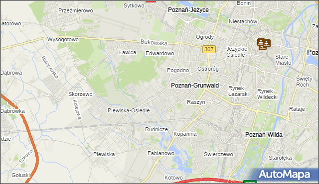 mapa Grunwald gmina Poznań, Grunwald gmina Poznań na mapie Targeo