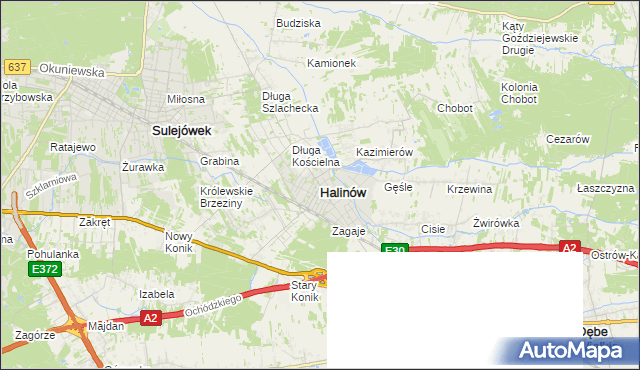 mapa Halinów powiat miński, Halinów powiat miński na mapie Targeo