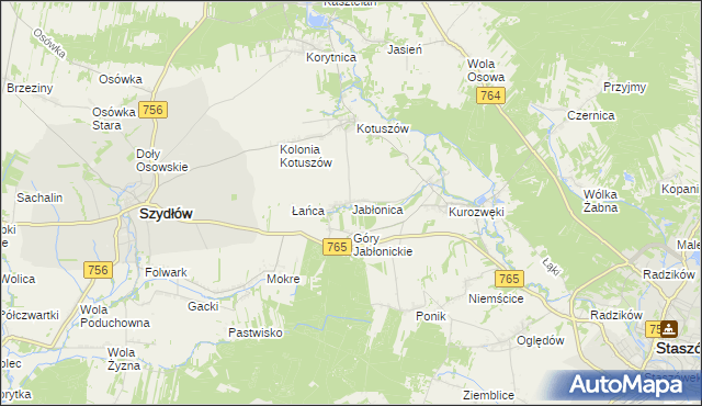 mapa Jabłonica gmina Szydłów, Jabłonica gmina Szydłów na mapie Targeo