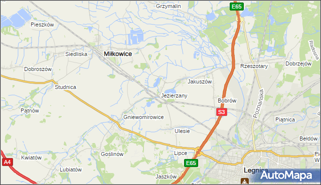 mapa Jezierzany gmina Miłkowice, Jezierzany gmina Miłkowice na mapie Targeo