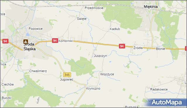 mapa Juszczyn gmina Środa Śląska, Juszczyn gmina Środa Śląska na mapie Targeo