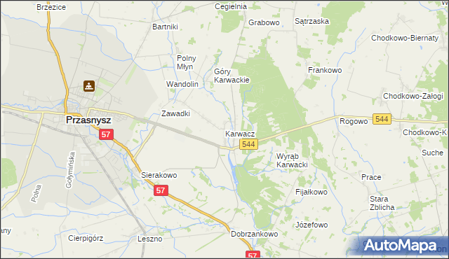 mapa Karwacz gmina Przasnysz, Karwacz gmina Przasnysz na mapie Targeo