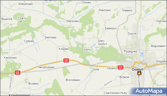 mapa Klony gmina Gostyń, Klony gmina Gostyń na mapie Targeo