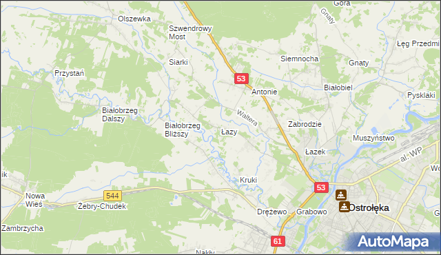 mapa Łazy gmina Olszewo-Borki, Łazy gmina Olszewo-Borki na mapie Targeo