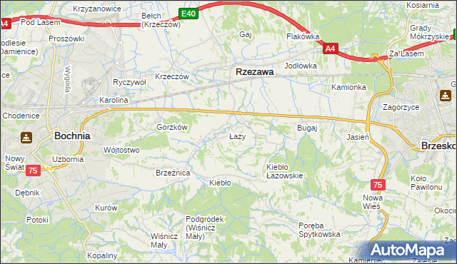 mapa Łazy gmina Rzezawa, Łazy gmina Rzezawa na mapie Targeo