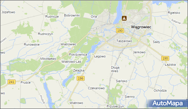 mapa Łęgowo gmina Wągrowiec, Łęgowo gmina Wągrowiec na mapie Targeo