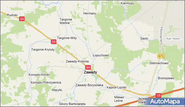 mapa Łopuchowo gmina Tykocin, Łopuchowo gmina Tykocin na mapie Targeo