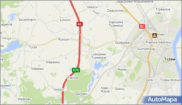 mapa Lubiszewo Tczewskie, Lubiszewo Tczewskie na mapie Targeo