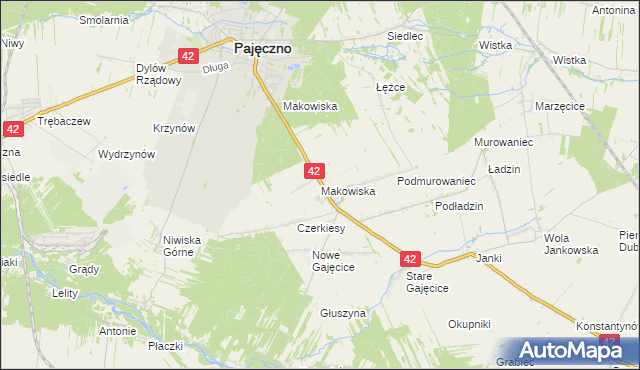 mapa Makowiska gmina Pajęczno, Makowiska gmina Pajęczno na mapie Targeo
