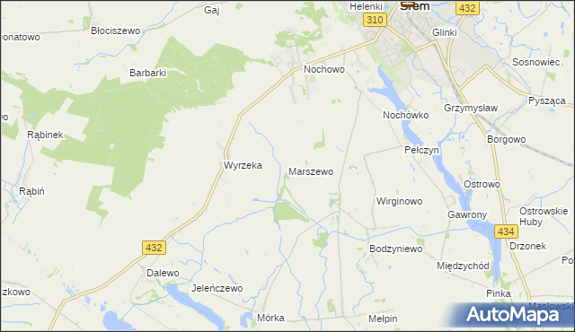 mapa Marszewo gmina Śrem, Marszewo gmina Śrem na mapie Targeo