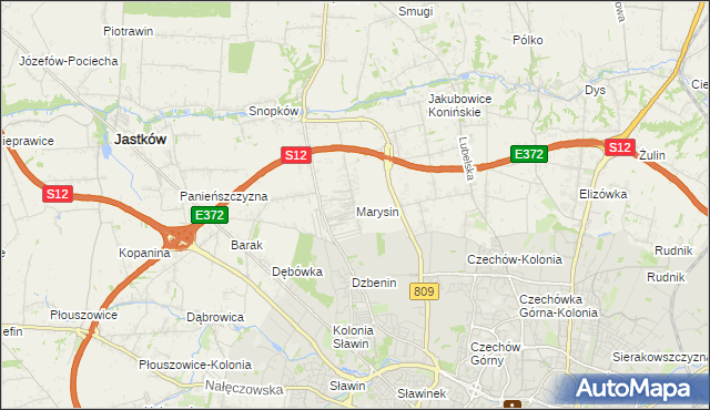 mapa Marysin gmina Jastków, Marysin gmina Jastków na mapie Targeo