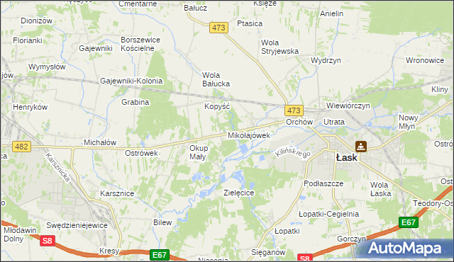 mapa Mikołajówek gmina Łask, Mikołajówek gmina Łask na mapie Targeo