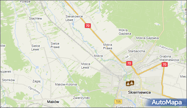 mapa Mokra gmina Skierniewice, Mokra gmina Skierniewice na mapie Targeo