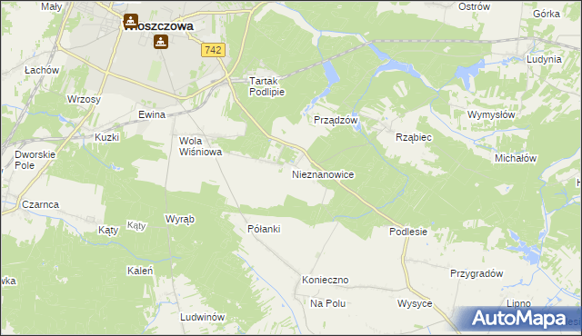 mapa Nieznanowice gmina Włoszczowa, Nieznanowice gmina Włoszczowa na mapie Targeo