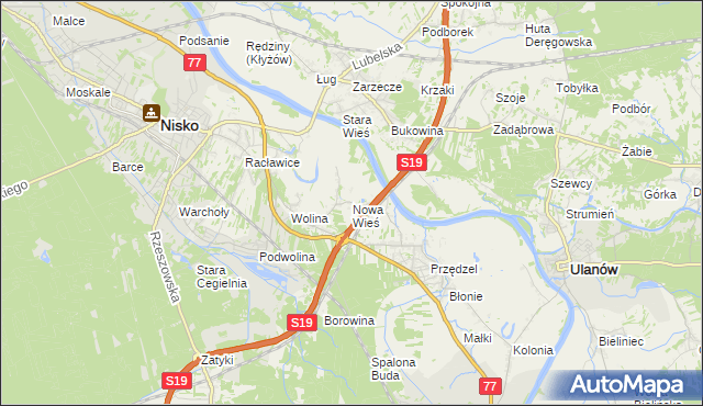 mapa Nowa Wieś gmina Nisko, Nowa Wieś gmina Nisko na mapie Targeo