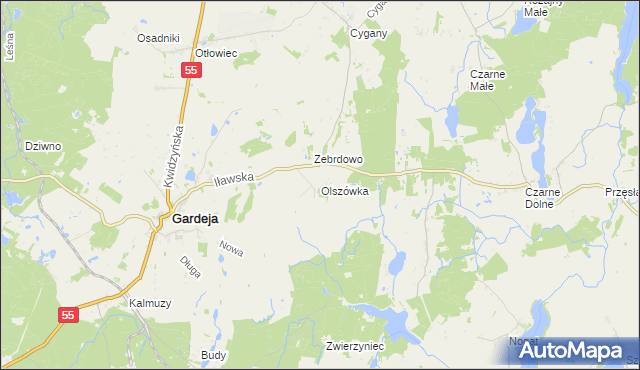 mapa Olszówka gmina Gardeja, Olszówka gmina Gardeja na mapie Targeo