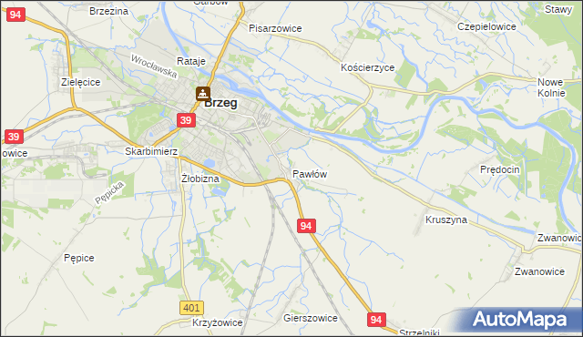 mapa Pawłów gmina Skarbimierz, Pawłów gmina Skarbimierz na mapie Targeo