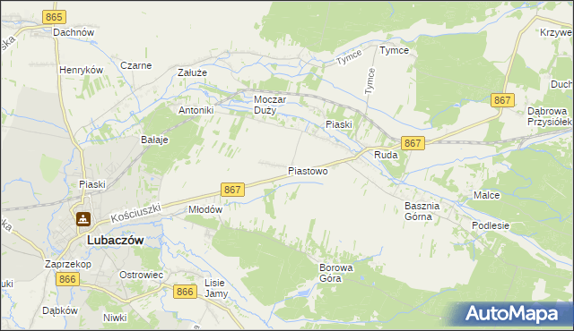 mapa Piastowo gmina Lubaczów, Piastowo gmina Lubaczów na mapie Targeo