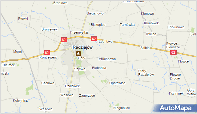 mapa Pruchnowo gmina Radziejów, Pruchnowo gmina Radziejów na mapie Targeo