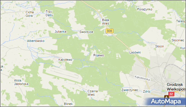 mapa Rojewo gmina Grodzisk Wielkopolski, Rojewo gmina Grodzisk Wielkopolski na mapie Targeo