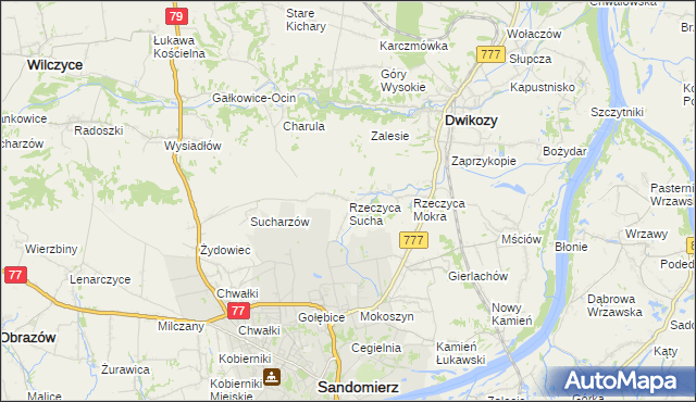 mapa Rzeczyca Sucha, Rzeczyca Sucha na mapie Targeo