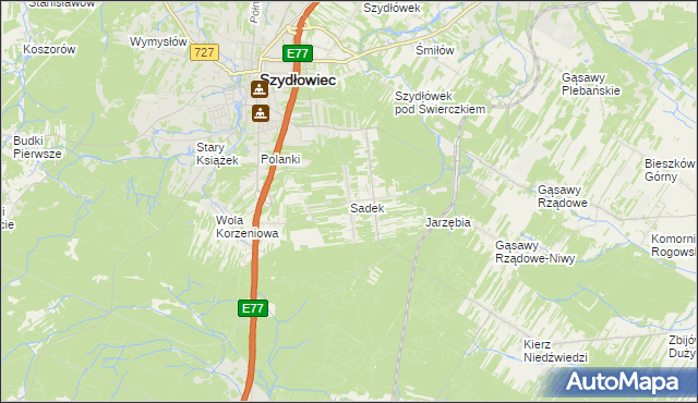 mapa Sadek gmina Szydłowiec, Sadek gmina Szydłowiec na mapie Targeo