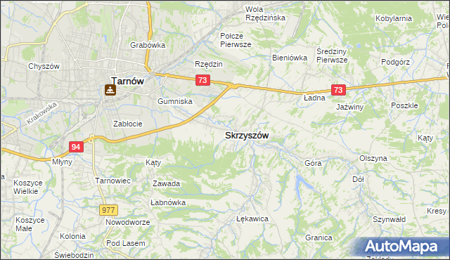 mapa Skrzyszów powiat tarnowski, Skrzyszów powiat tarnowski na mapie Targeo