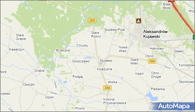 mapa Służewo gmina Aleksandrów Kujawski, Służewo gmina Aleksandrów Kujawski na mapie Targeo