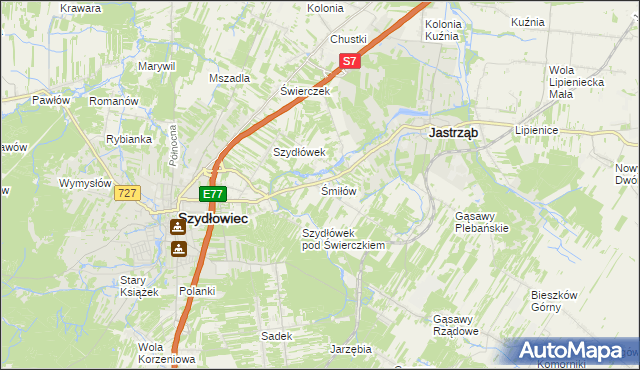 mapa Śmiłów gmina Jastrząb, Śmiłów gmina Jastrząb na mapie Targeo