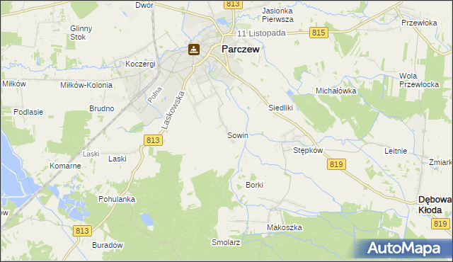 mapa Sowin gmina Parczew, Sowin gmina Parczew na mapie Targeo